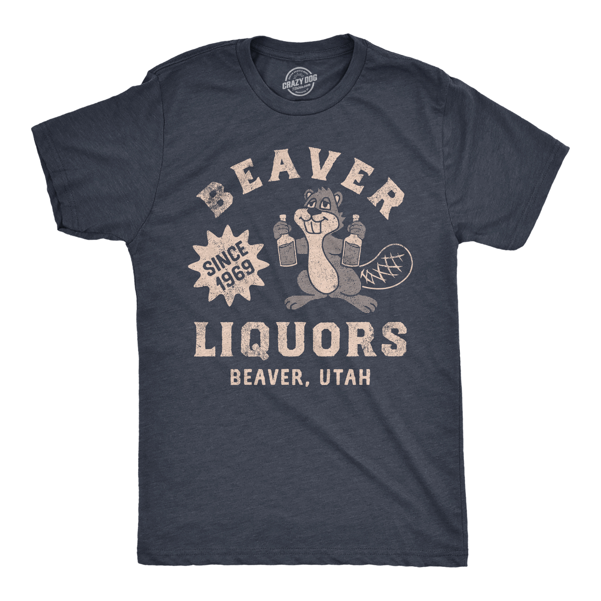 Mens Beaver Liquors T Shirt Funny Booze Bottle Drinking Joke Tee